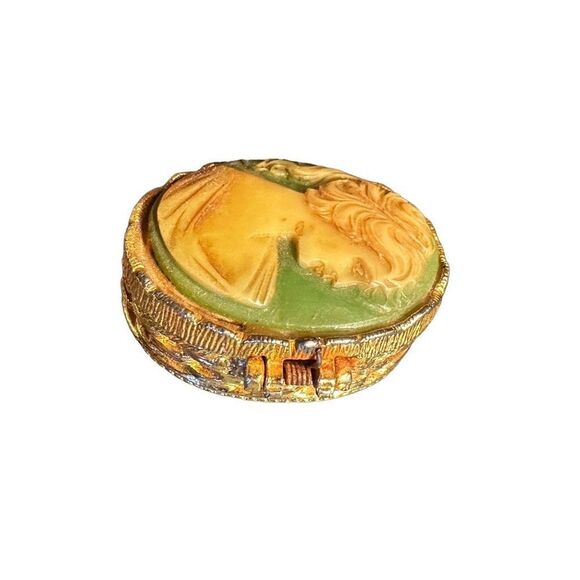 Vintage Gold Tone Silhouette Cameo Perfume Box - Picture 5 of 6